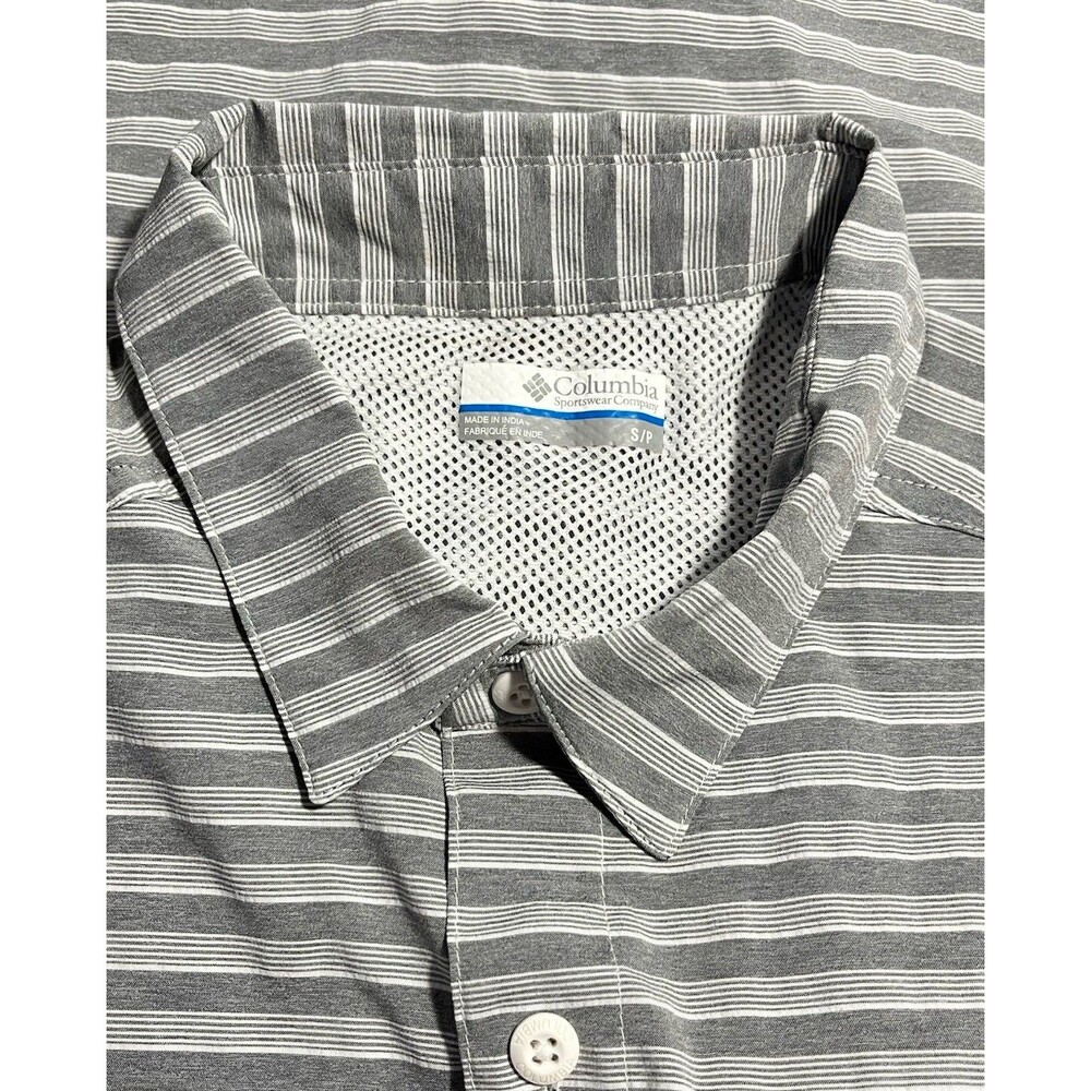 Columbia Omni-Shade Mens Size Small Gray Striped 100% Polyester Vented Shirt - Picture 4 of 8